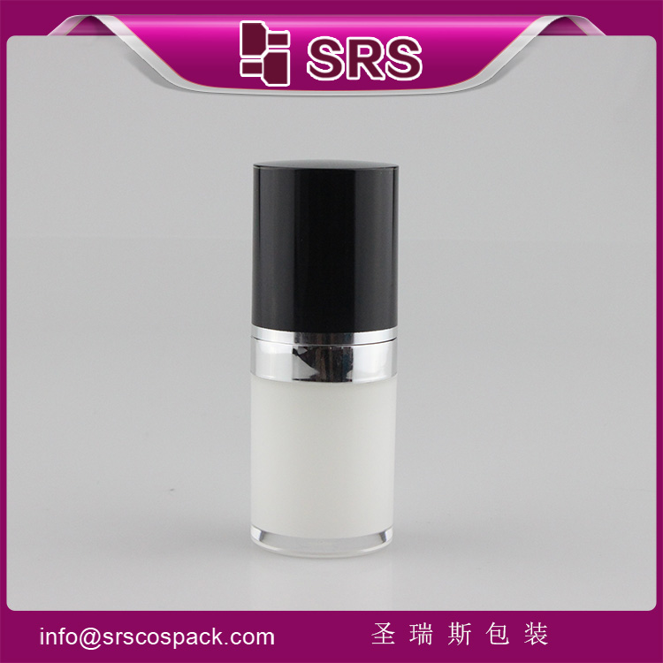 L021 white round 15ml cosmetic plastic pump bottle with black cap